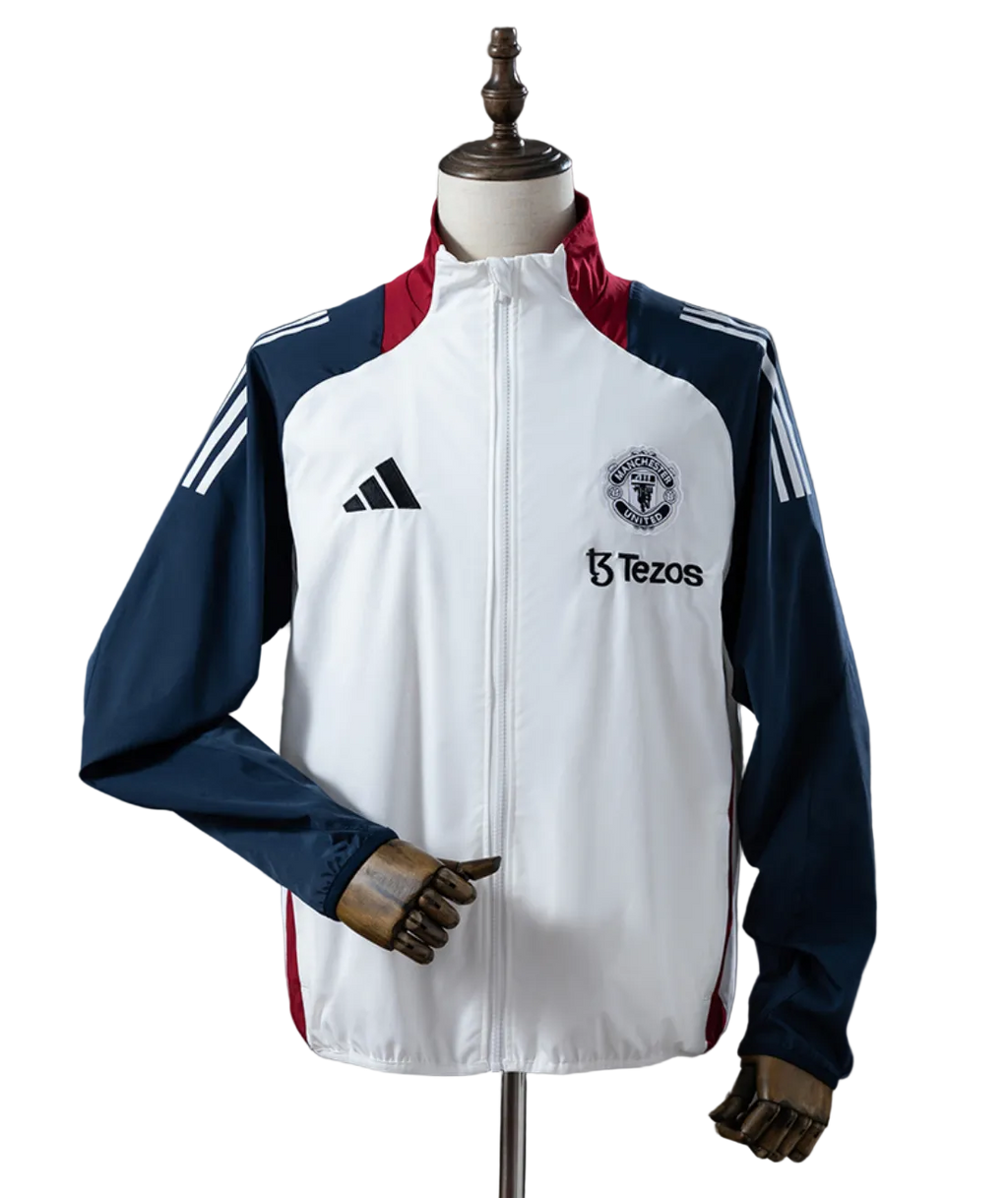 Veste Coupe-Vent Manchester United – Blanc et Bleu Marine